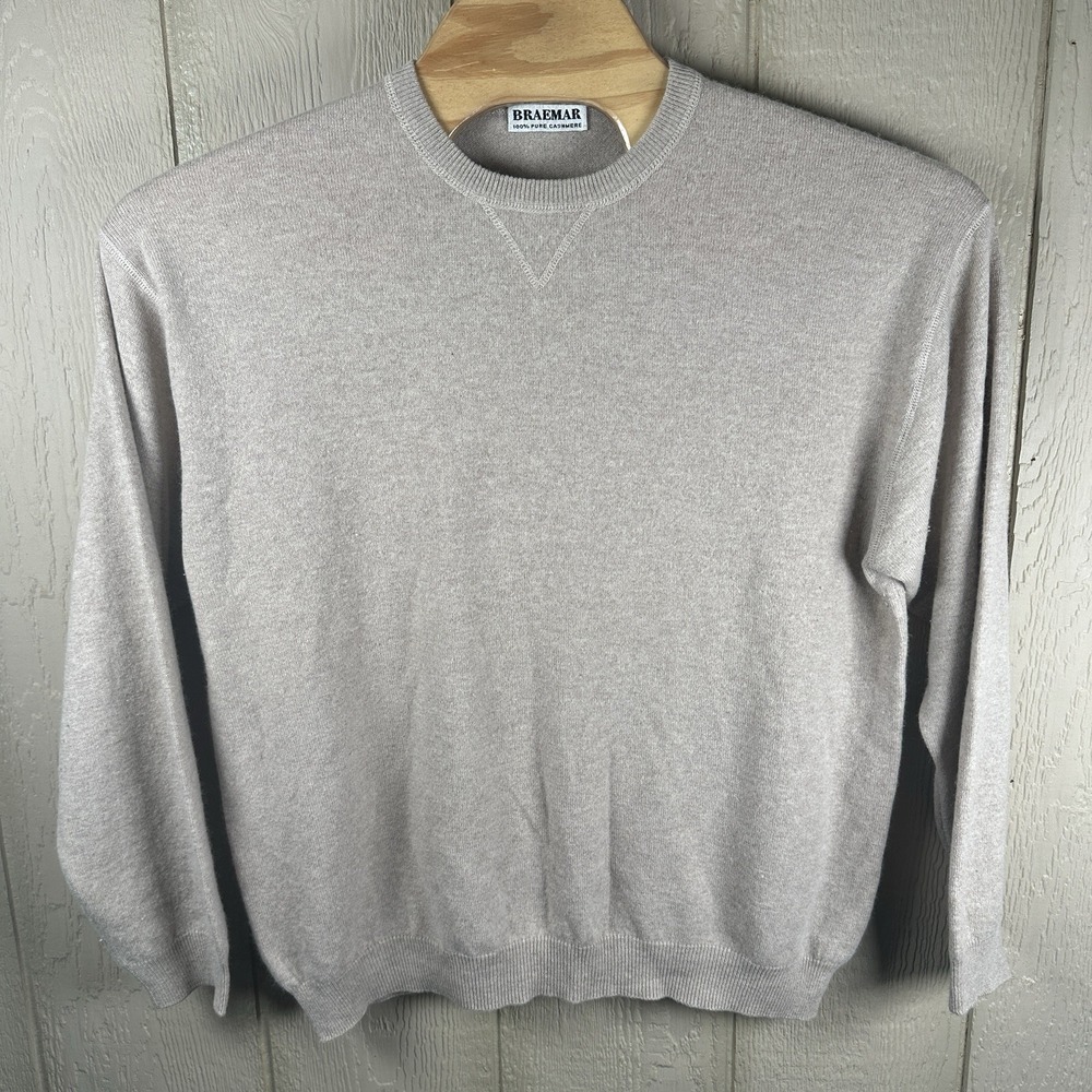 Vtg Braemar 100% Pure Cashmere Crewneck Sweater Mens Sz XL Beige Tan Luxury Knit